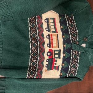 The Children's Place Green Sweater with Train Design